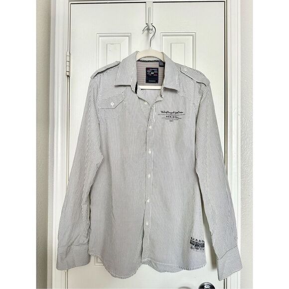 Vintage Y2K style - Pro Jek Raw men’s button-down shirt white and light gray str - Picture 3 of 12